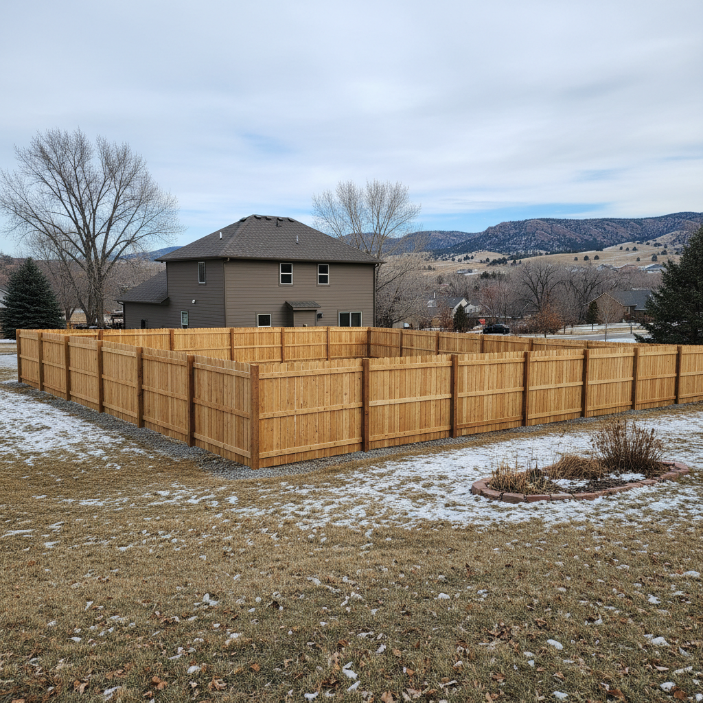 Completed wood fence installation work at a residential property in Rapid City, SD