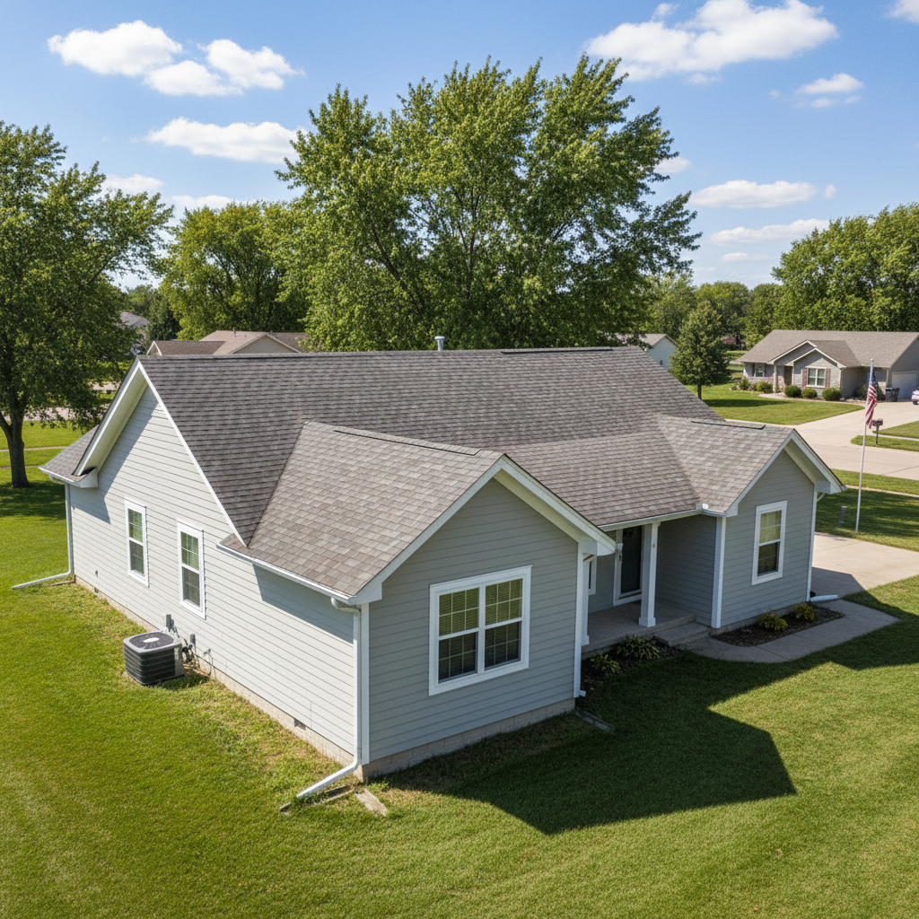 Completed roof repair work at a residential property in Sioux Falls, SD