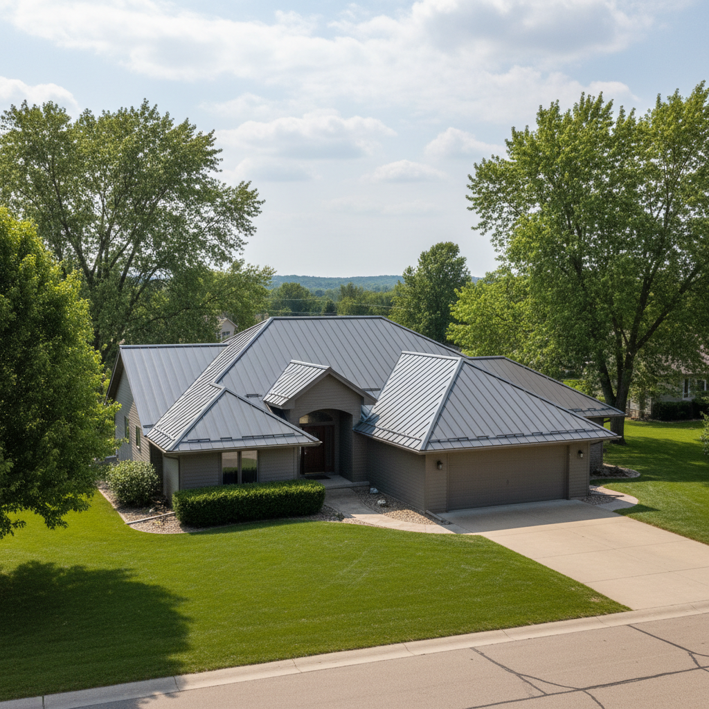 Completed metal roofing work at a residential property in Sioux Falls, SD