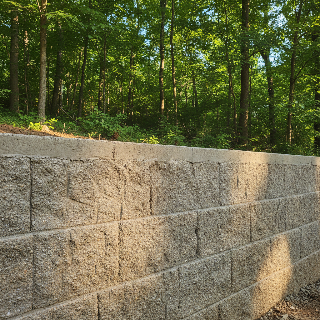 Completed concrete retaining walls work at a residential property in Sevierville, TN