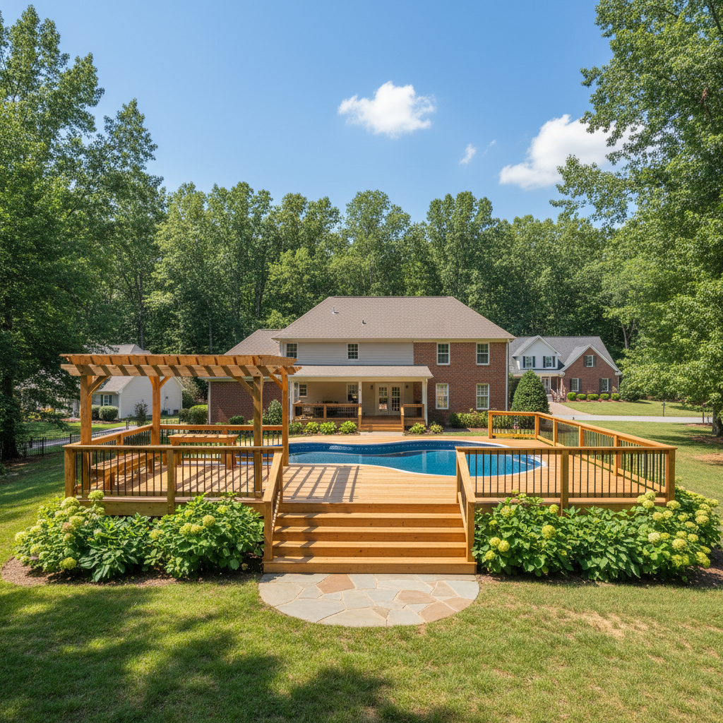 Completed pool decks work at a residential property in Rockford, TN