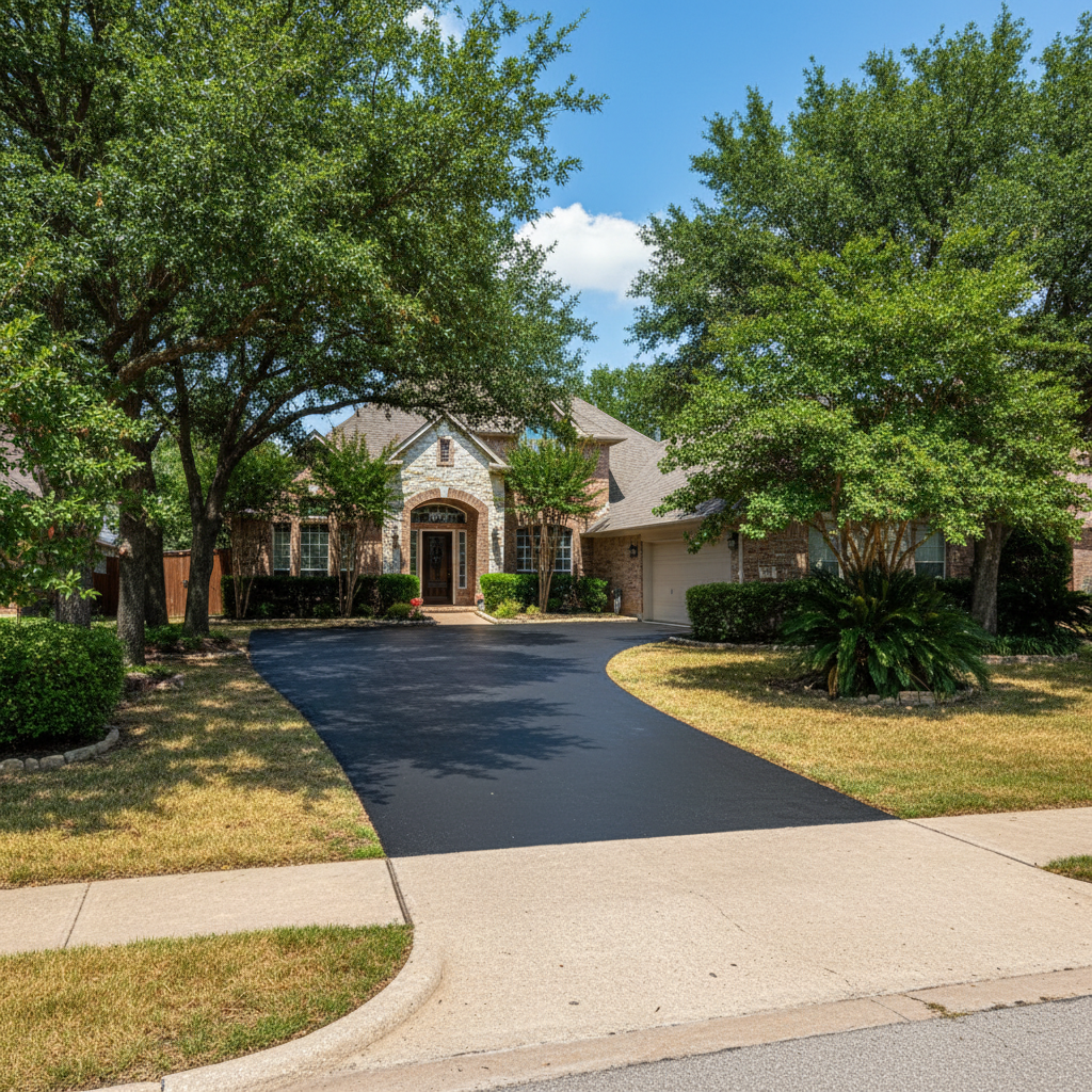 Completed asphalt sealcoating work at a residential property in Dallas, TX