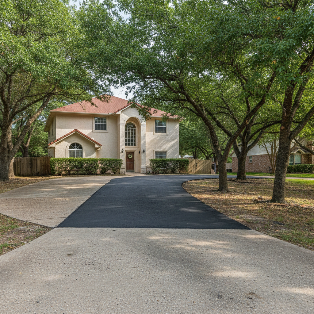 Completed asphalt patching work at a residential property in San Marcos, TX