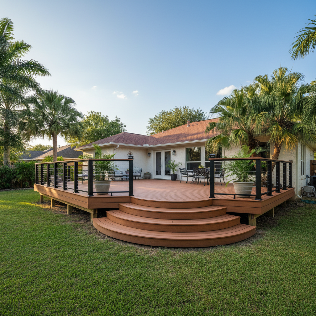 Completed composite decks work at a residential property in Brownsville, TX
