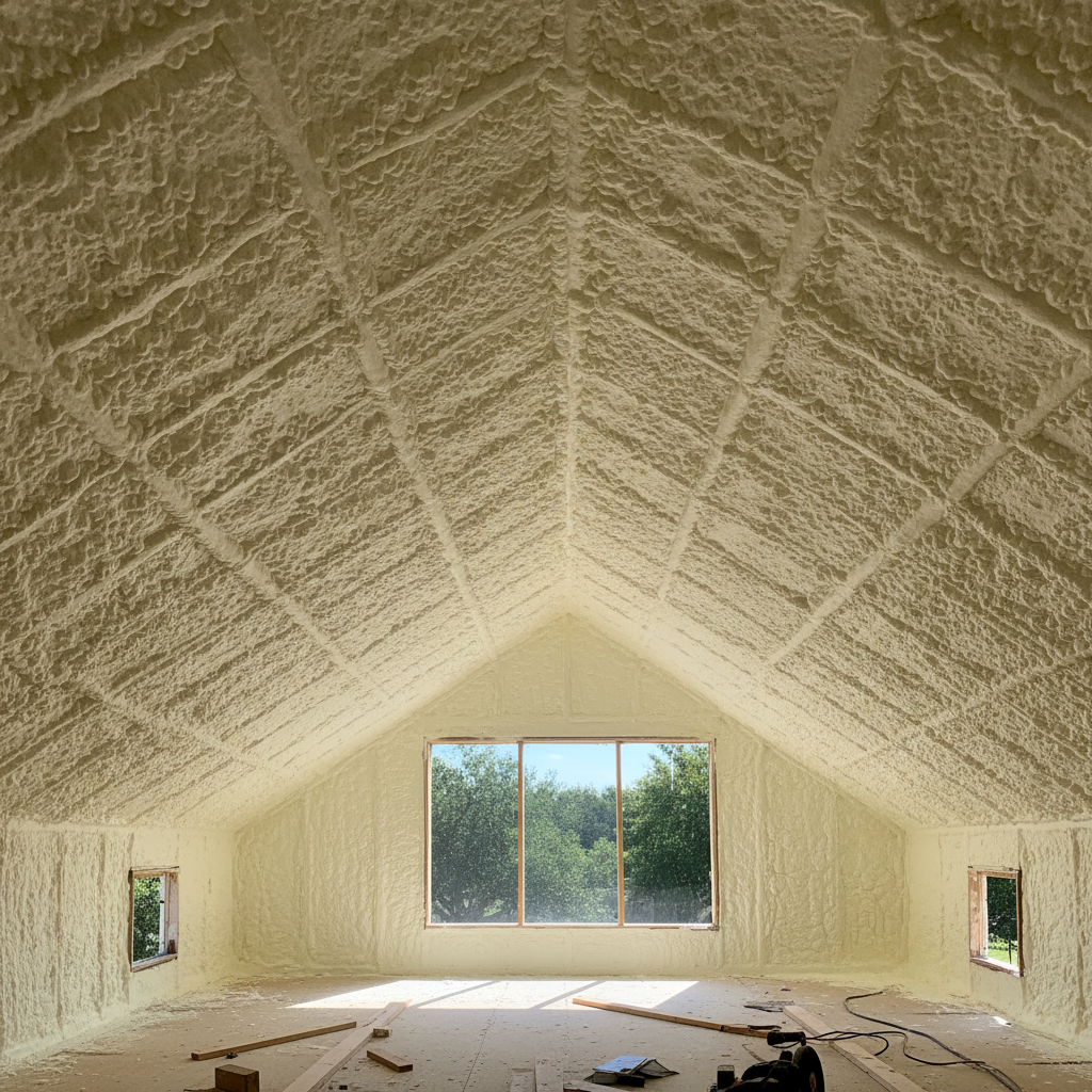 Completed open cell spray foam work at a residential property in Dallas, TX