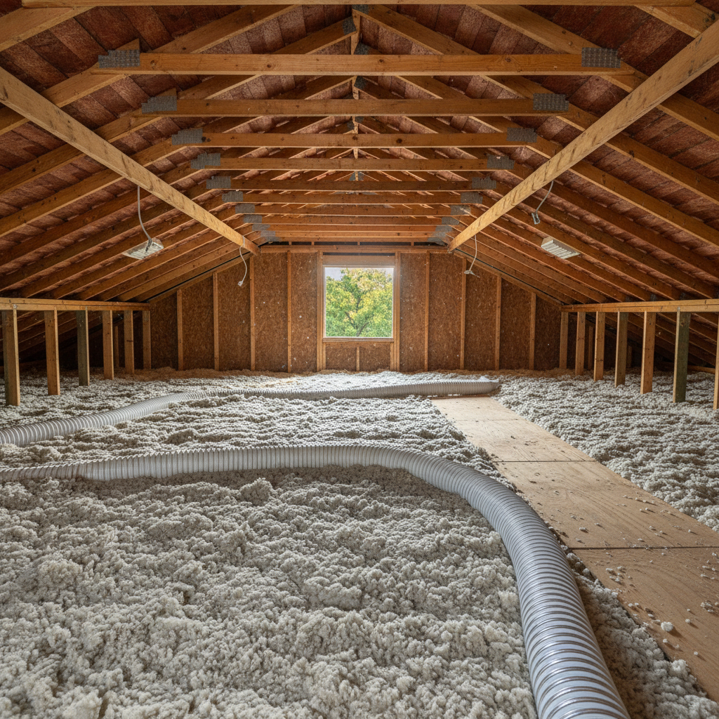 Completed attic insulation work at a residential property in Fort Worth, TX