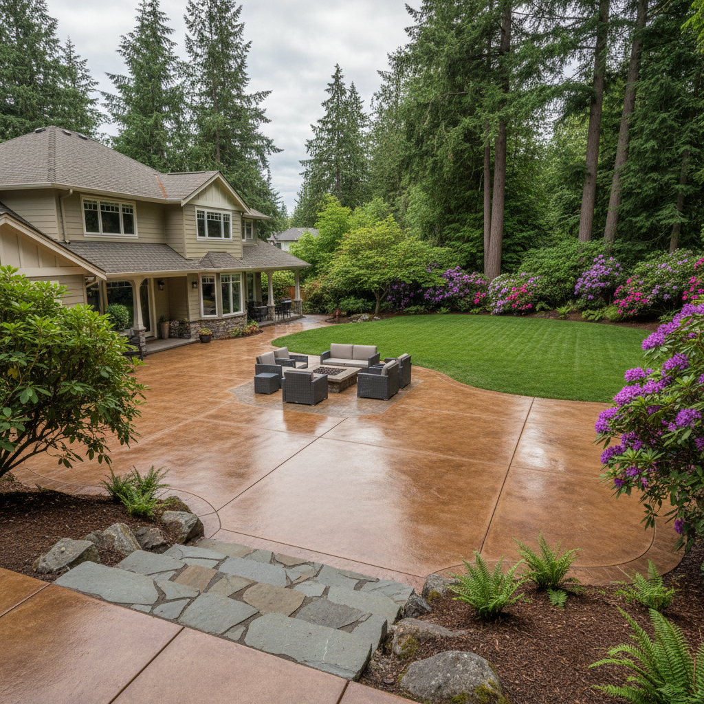 Completed concrete staining work at a residential property in Bothell, WA