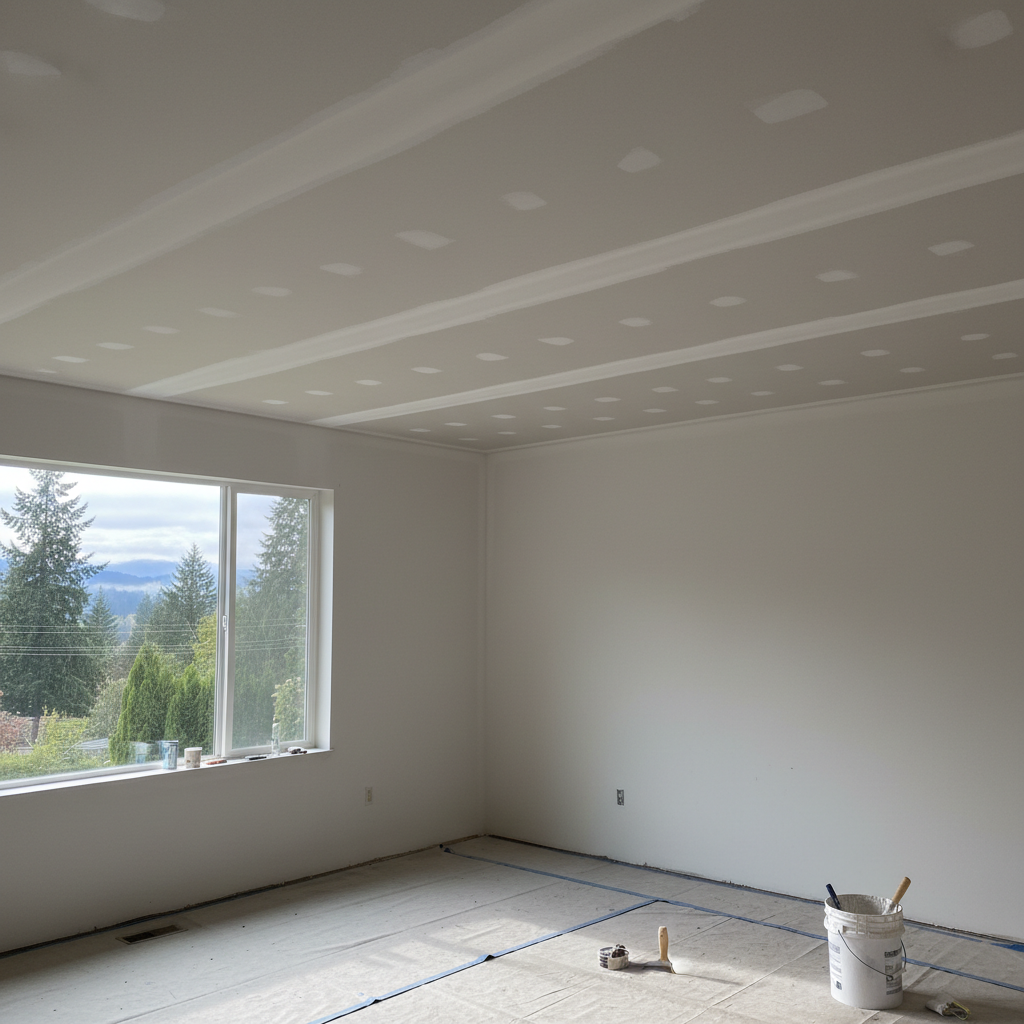 Completed ceiling drywall installation work at a residential property in Tacoma, WA