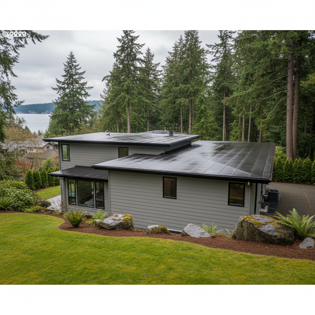 Completed flat roofing work at a residential property in Mercer Island, WA