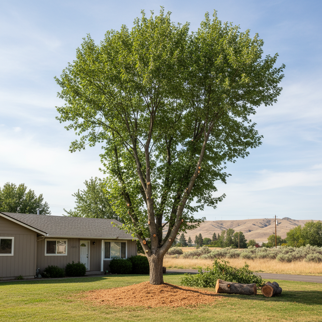Completed tree trimming work at a residential property in Richland, WA
