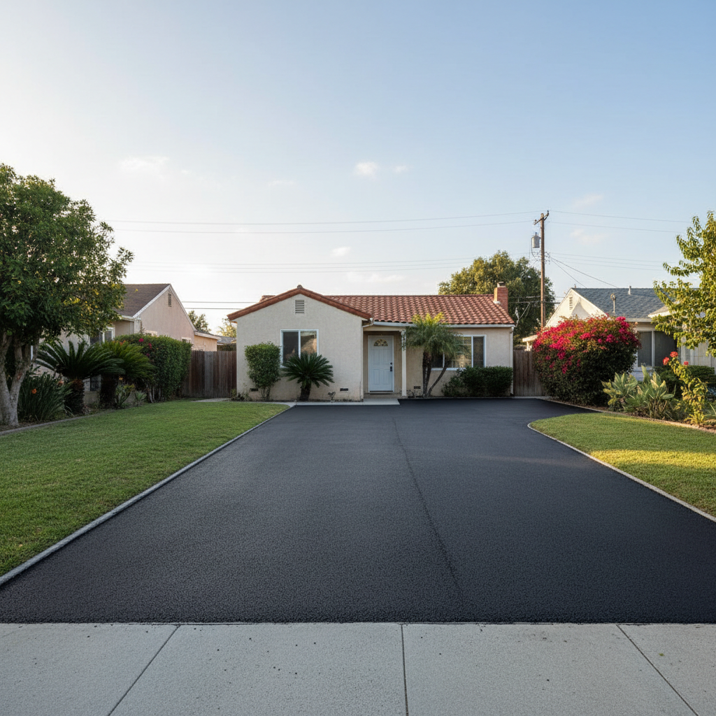 Completed residential asphalt work at a residential property in Long Beach, CA