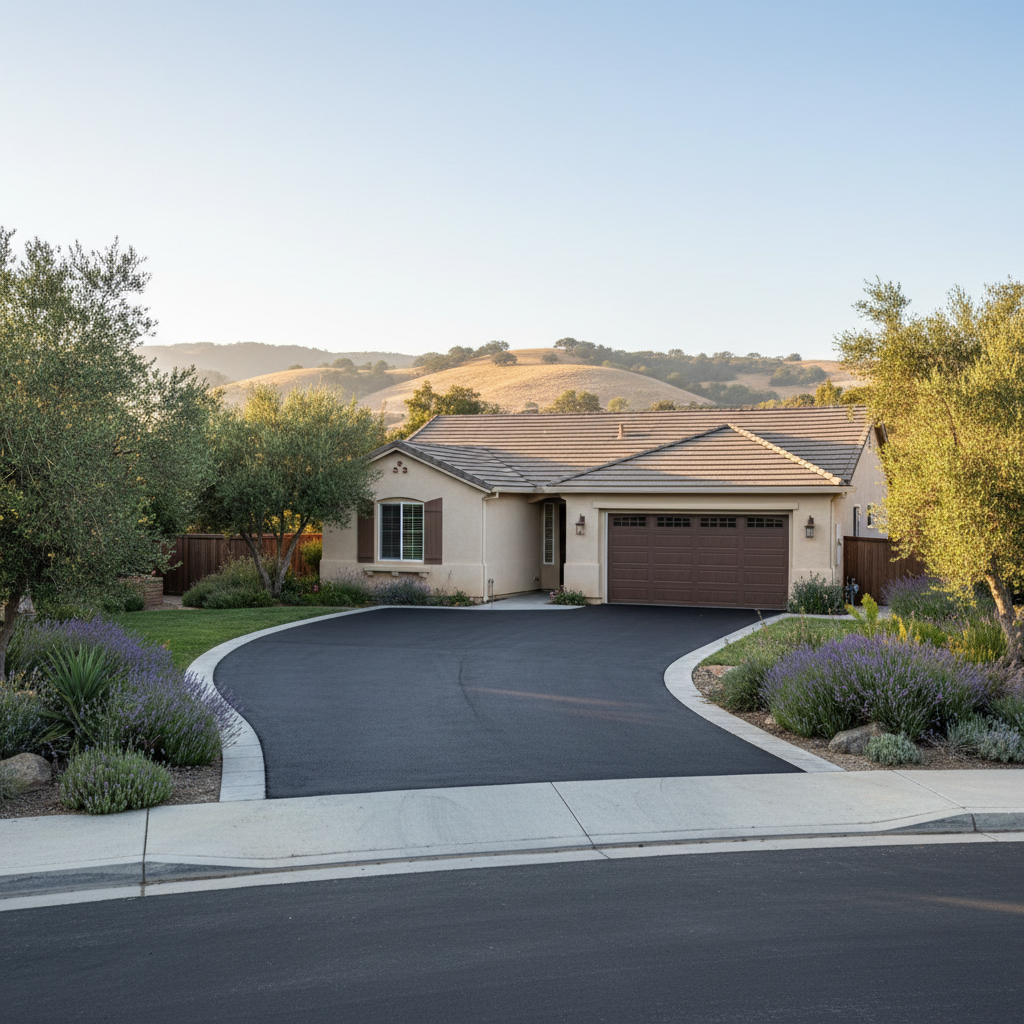 Completed driveway paving work at a residential property in Tracy, CA