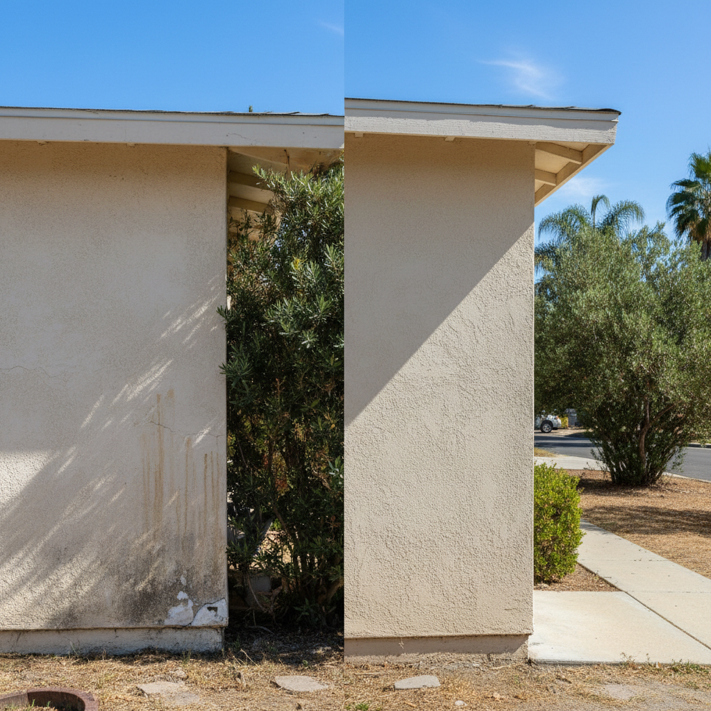 Completed stucco replacement work at a residential property in Fullerton, CA