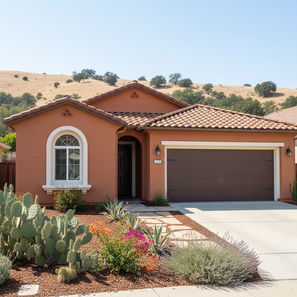 Completed stucco painting work at a residential property in Riverside, CA