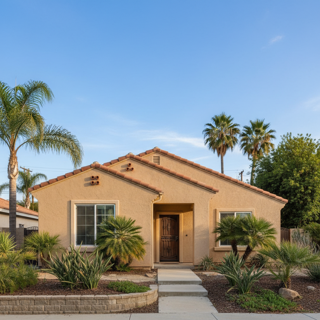 Completed stucco installation work at a residential property in Riverside, CA