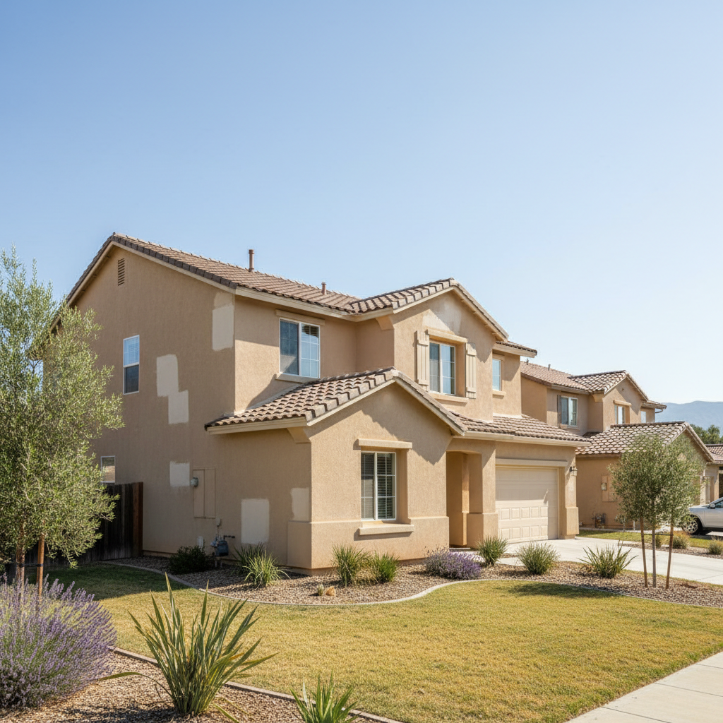 Completed stucco repair work at a residential property in Visalia, CA