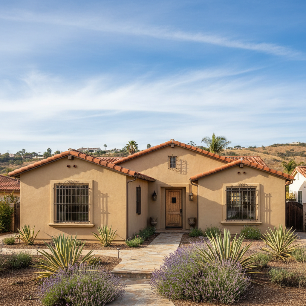 Completed stucco painting work at a residential property in La Mesa, CA