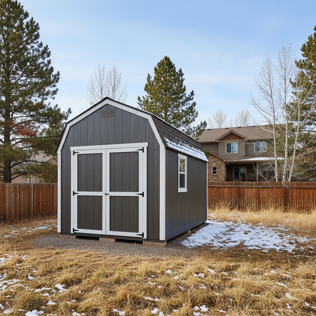 Completed storage sheds work at a residential property in Parker, CO