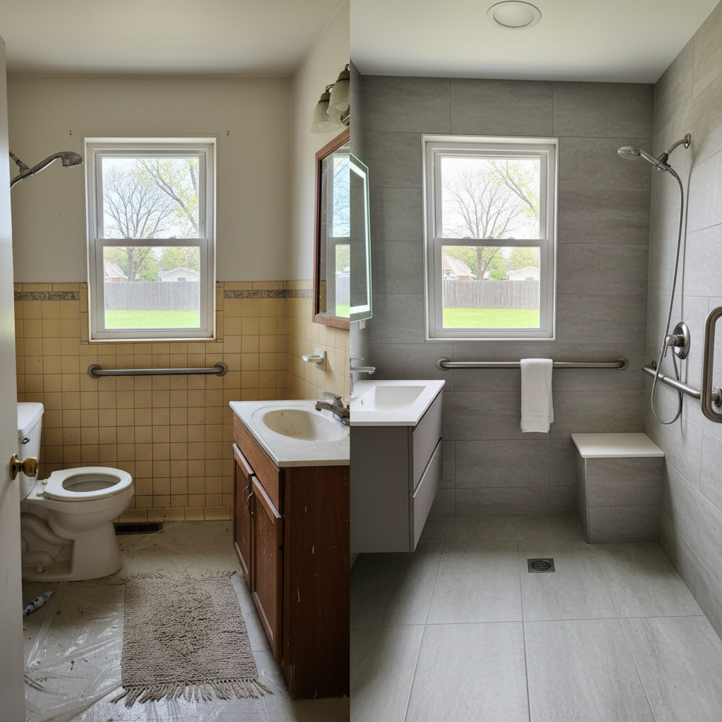 Completed handicap accessible bathrooms work at a residential property in Rockford, IL