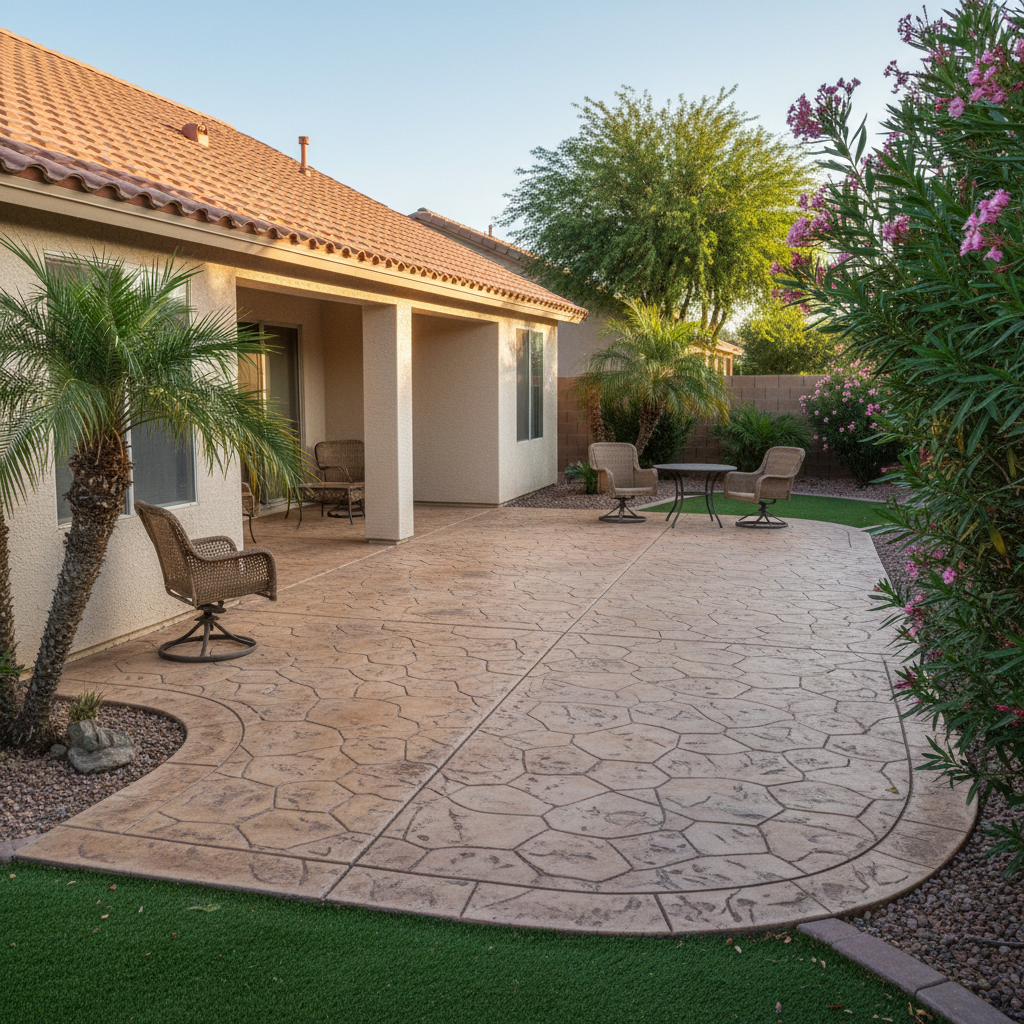 Completed stamped concrete work at a residential property in Laveen Village, AZ