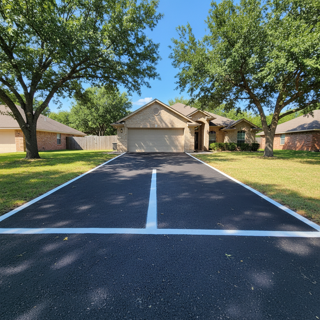 Completed asphalt striping work at a residential property in New Deal, TX