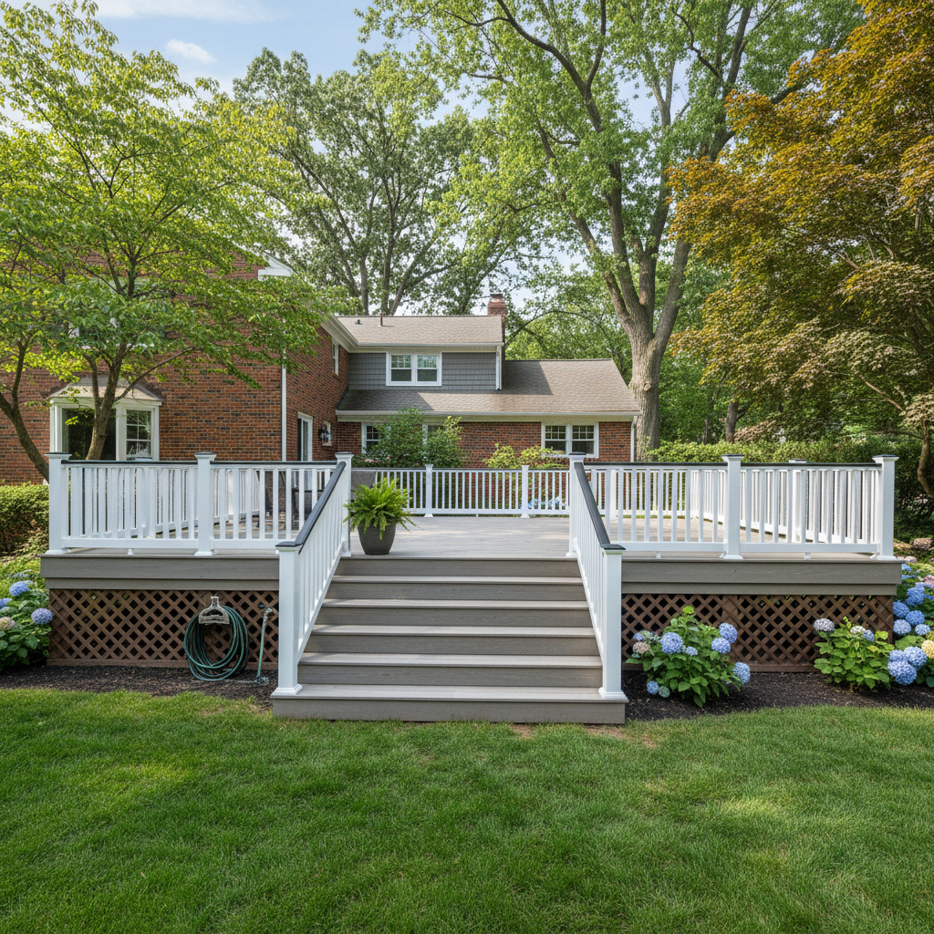 Completed composite decks work at a residential property in Brookline, MA