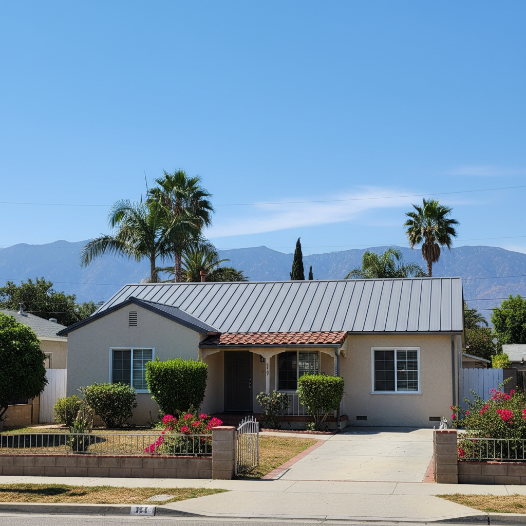 Completed metal roofing work at a residential property in Alhambra, CA
