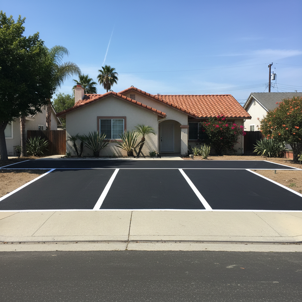 Completed asphalt striping work at a residential property in Garden Grove, CA