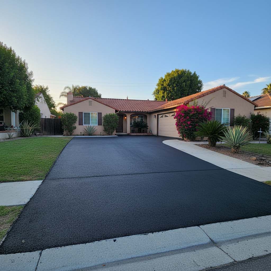 Completed asphalt repair work at a residential property in North Hollywood, CA