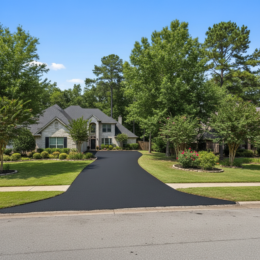 Completed driveway paving work at a residential property in New Caney, TX