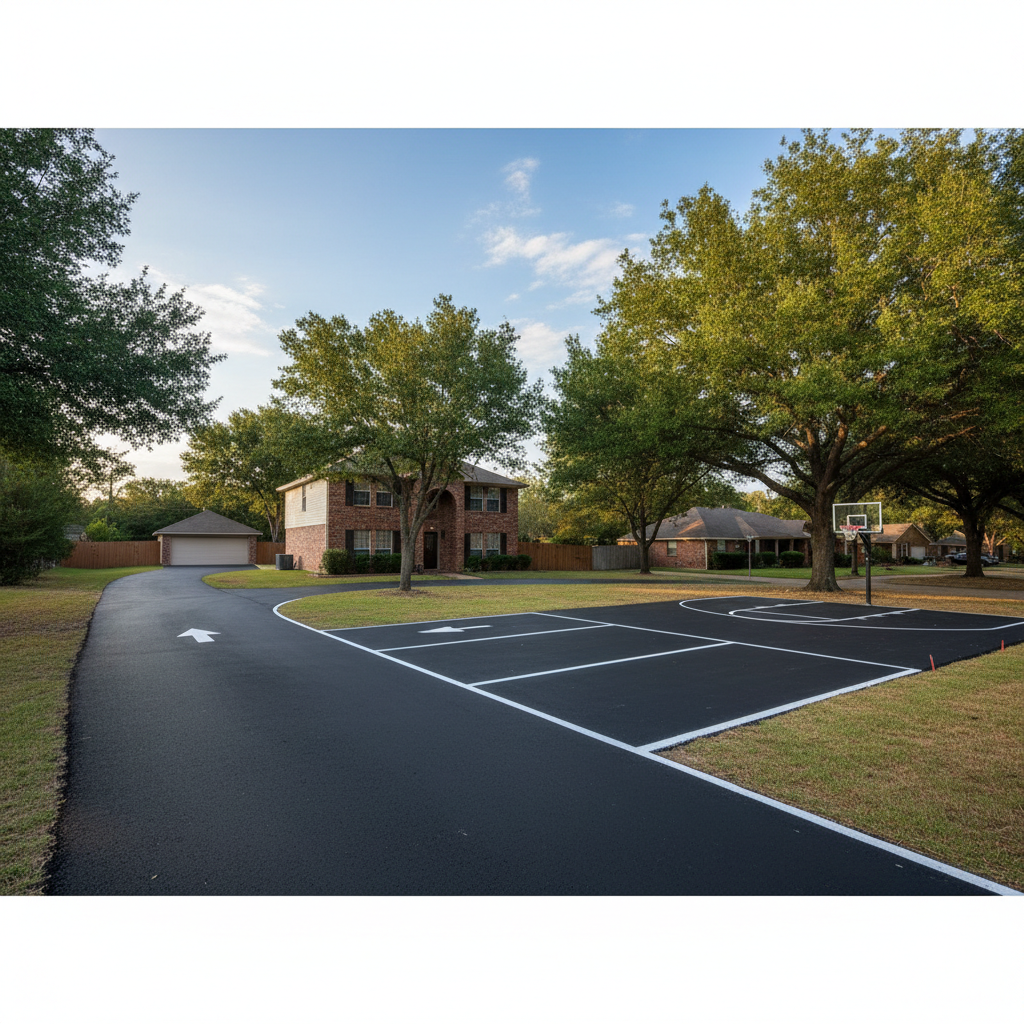 Completed asphalt striping work at a residential property in Humble, TX