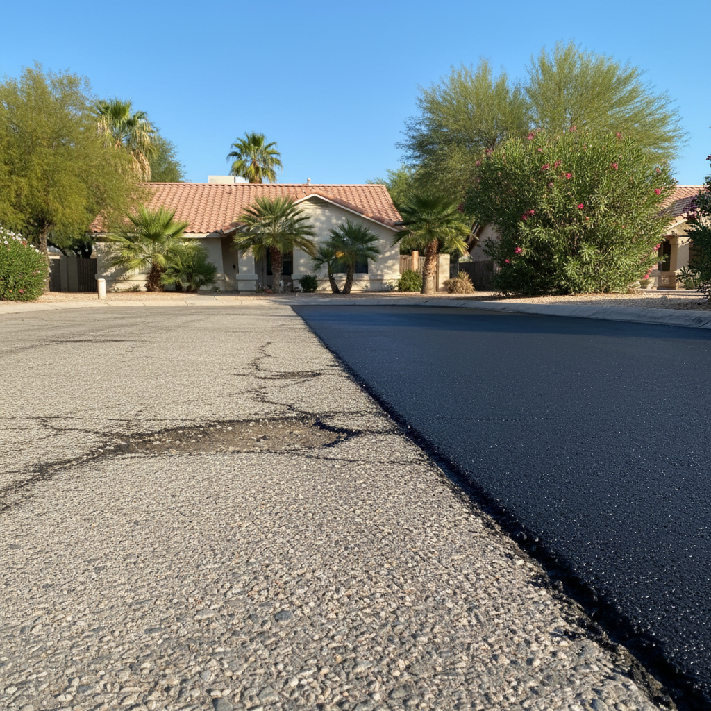 Completed asphalt repair work at a residential property in Phoenix, AZ