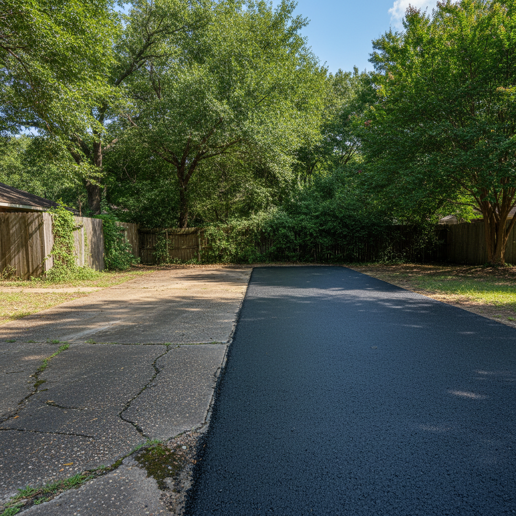 Completed driveway paving work at a residential property in Humble, TX