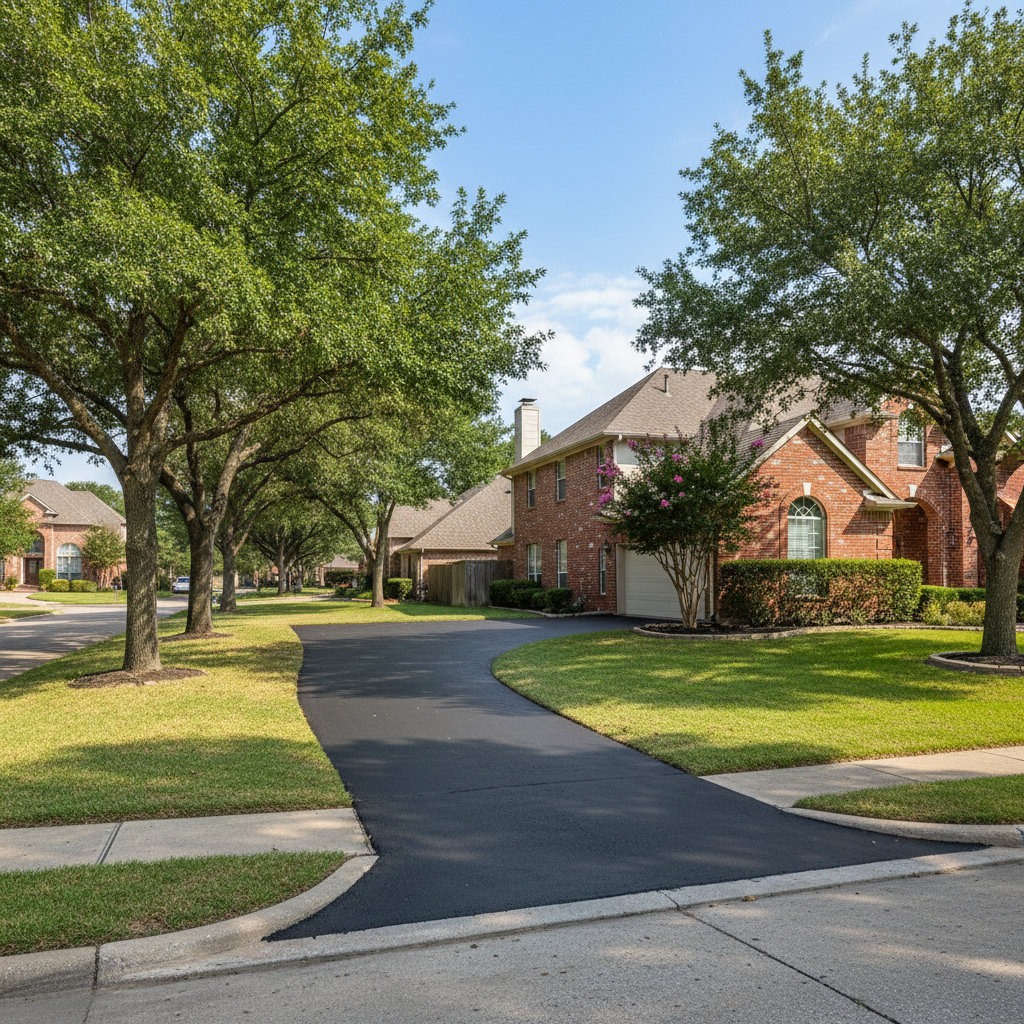 Completed driveway paving work at a residential property in Dallas, TX
