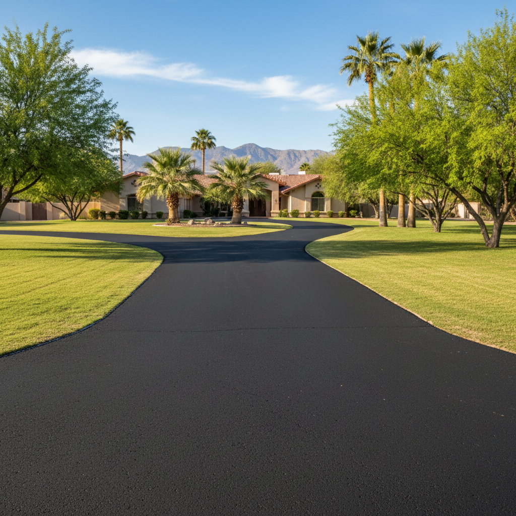 Completed asphalt paving work at a residential property in Phoenix, AZ