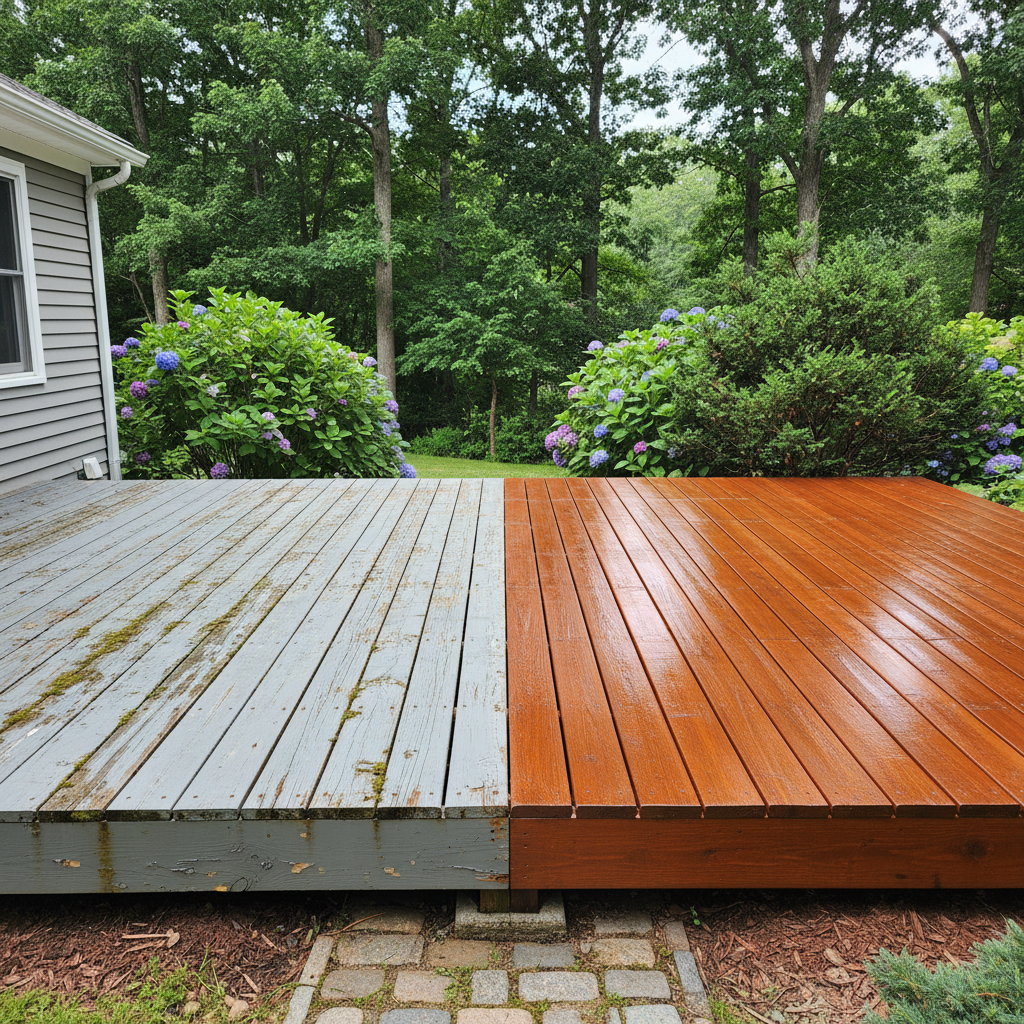 Completed deck painting & staining work at a residential property in Woonsocket, RI