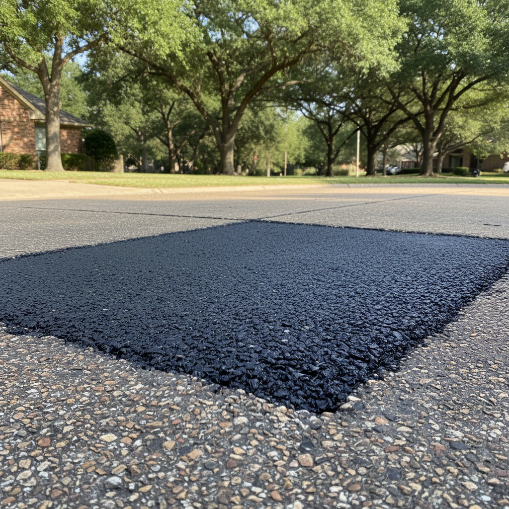 Completed asphalt patching work at a residential property in Dallas, TX