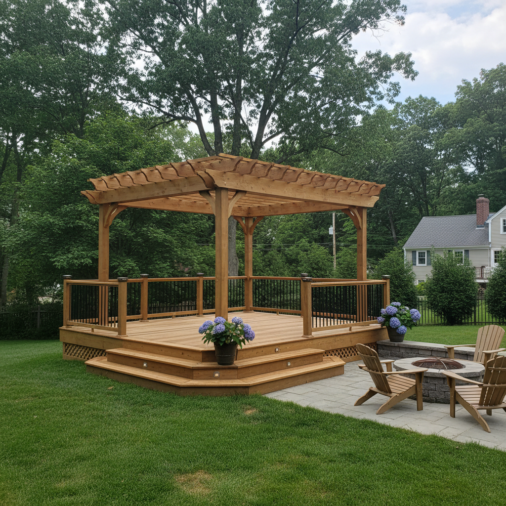 Completed pergola construction work at a residential property in North Attleborough, MA