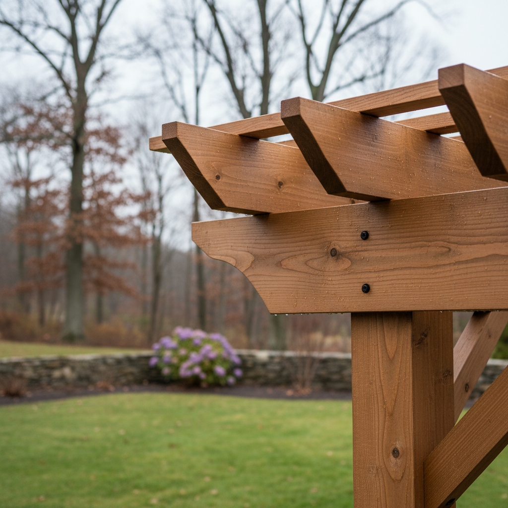 Completed pergola construction work at a residential property in North Attleborough, MA