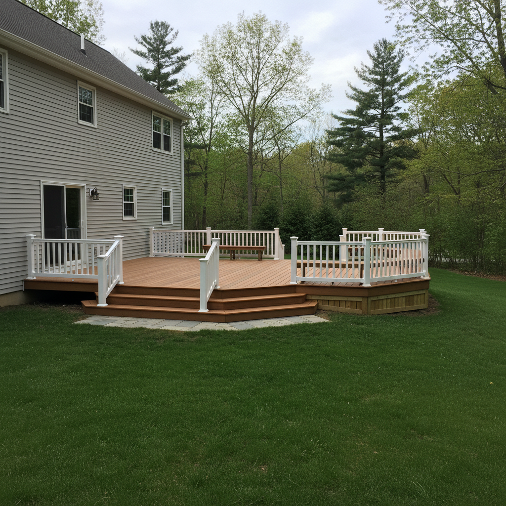 Completed deck construction work at a residential property in Woonsocket, RI