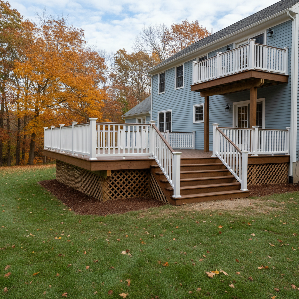 Completed deck construction work at a residential property in Woonsocket, RI