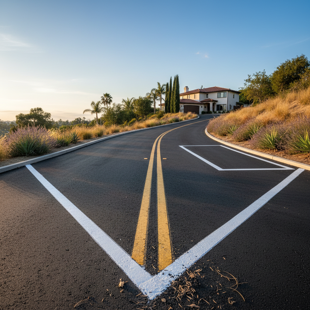 Completed asphalt striping work at a residential property in Los Angeles, CA
