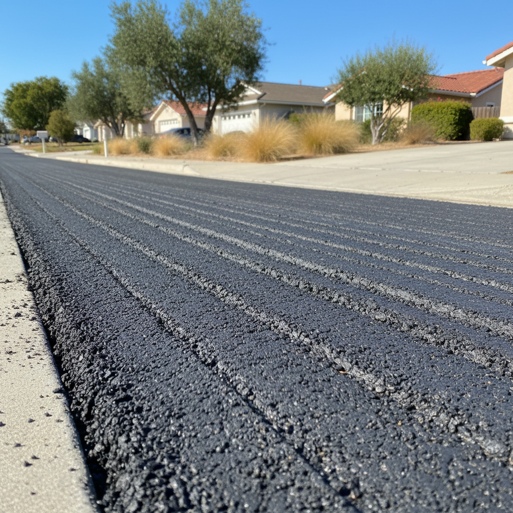 Completed asphalt milling work at a residential property in Brea, CA