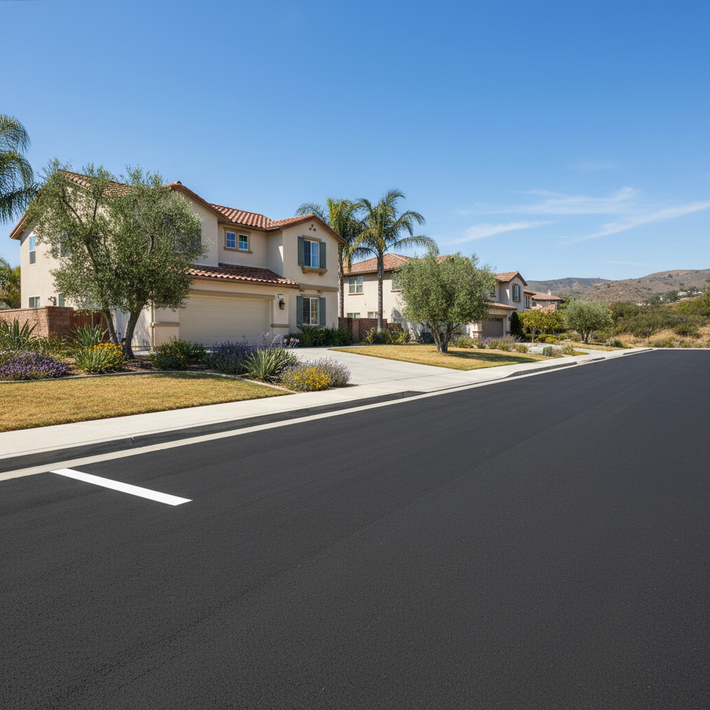 Completed asphalt striping work at a residential property in Brea, CA