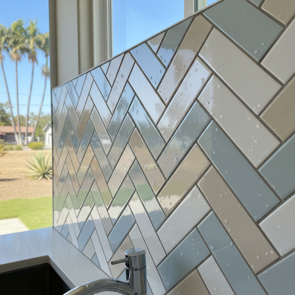 Completed backsplash installation work at a residential property in Long Beach, CA
