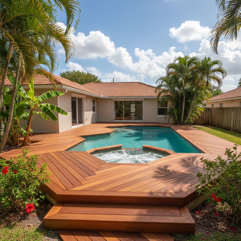Completed pool decks work at a residential property in Fort Lauderdale, FL