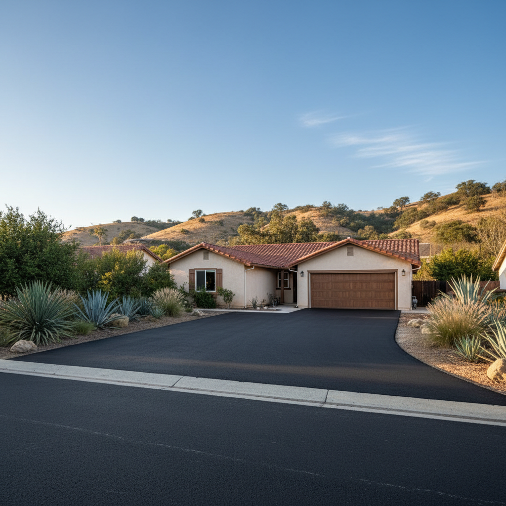 Completed driveway paving work at a residential property in Brea, CA