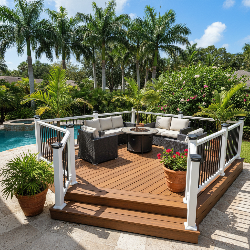 Completed trex decks work at a residential property in Fort Lauderdale, FL