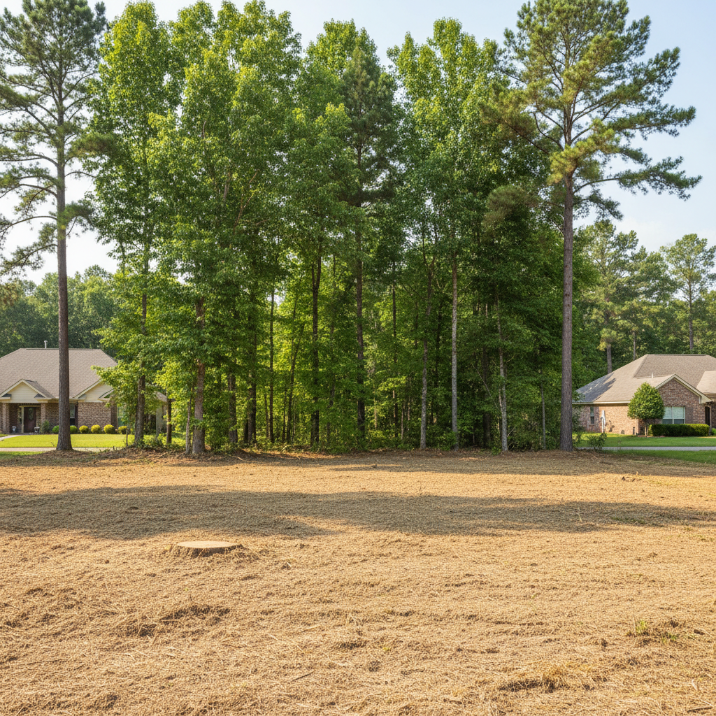 Completed lot clearing work at a residential property in New Caney, TX