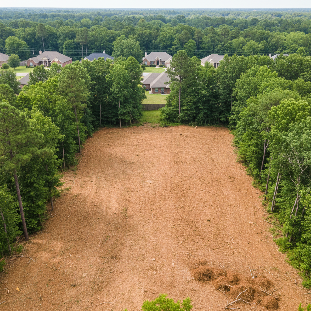 Completed lot clearing work at a residential property in New Caney, TX